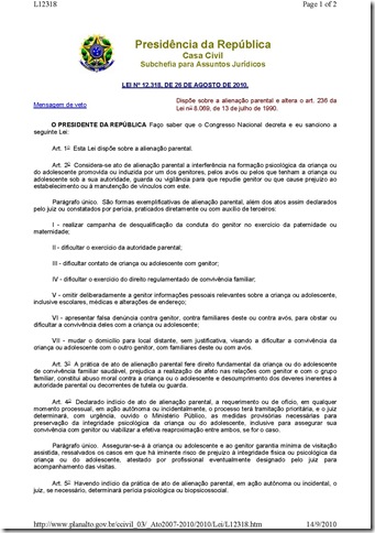 PAI NÃO DESISTA DE MIM: Alienação Parental - Lei 12.318